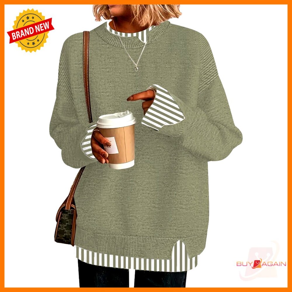 Oversized Knit Pullover Patchwork Ribbed Drop Sho… - image 1